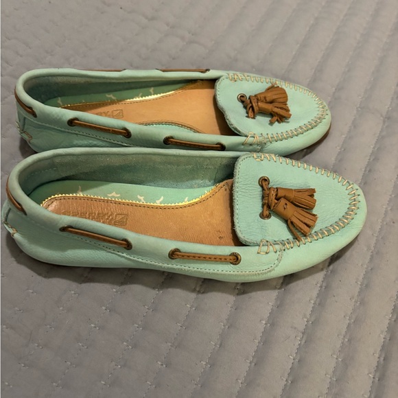 Sperry Top Sider Sabrina Leather Loafers Flats Boat Tassel Turquoise Blue 6.5 - Picture 3 of 8